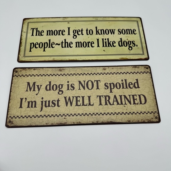 Other - Set Of (2) Metal/Tin Retro Sign 12" X 5" Dog Themed Signs